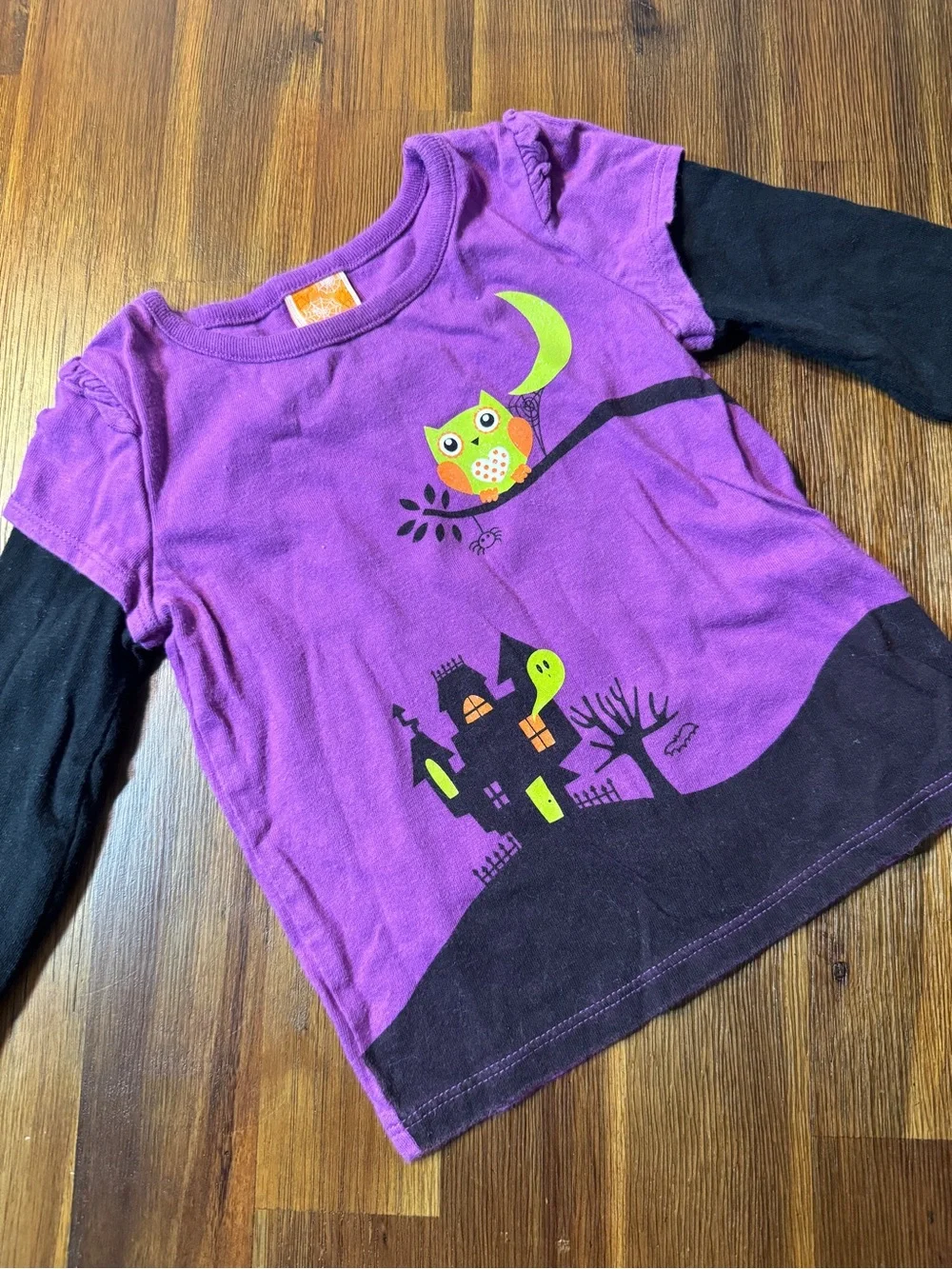 Girls 18M Purple Halloween Owl Haunted House Layered Shirt 🎃👻